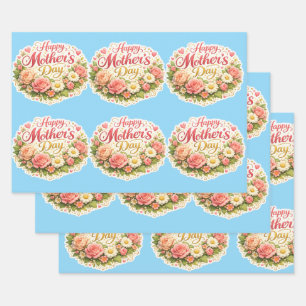 Elegant happy Mother's Day floral wreath Wrapping Paper Sheet