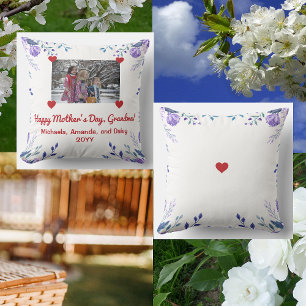 Elegant Happy Mother's Day Grandma Photo Floral Cushion