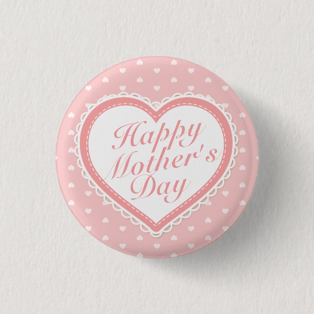 Elegant Happy Mother's Day Pink Hearts Button (Front)