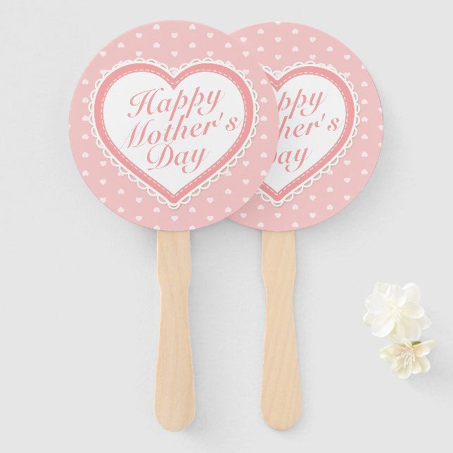 Elegant Happy Mother's Day Pink Hearts Hand Fan (Front and Back)