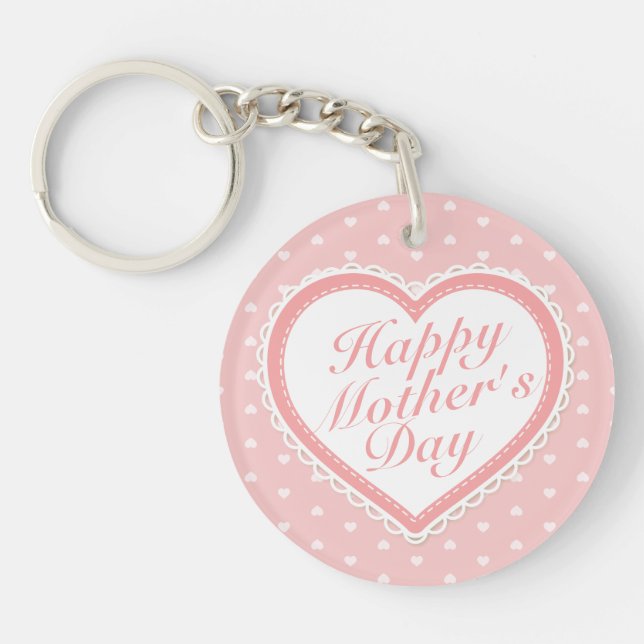 Elegant Happy Mother's Day Pink Hearts Keychain (Front)