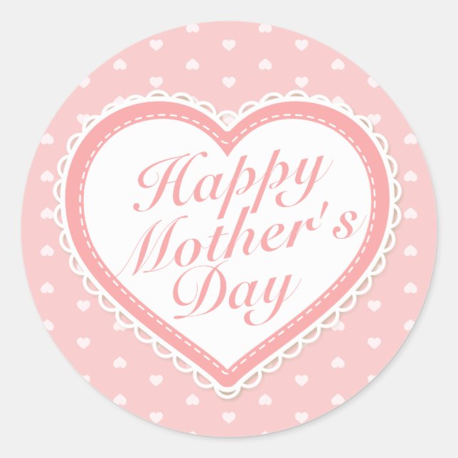 Elegant Happy Mother's Day Pink Hearts Sticker (Front)