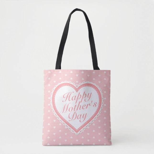 Elegant Happy Mother's Day Pink Hearts Tote Bag (Front)