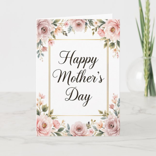 Elegant Happy Mothers Day Soft Pink Floral  Holiday Card (Front)