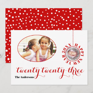 Elegant Happy New Year 2023 red photo Holiday Card
