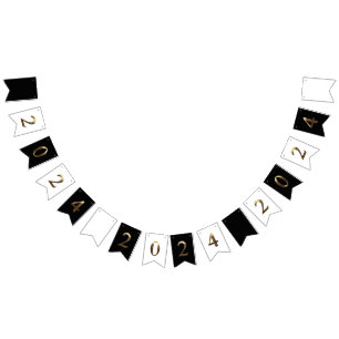 Elegant Happy New Year 2024 Black and White Bunting