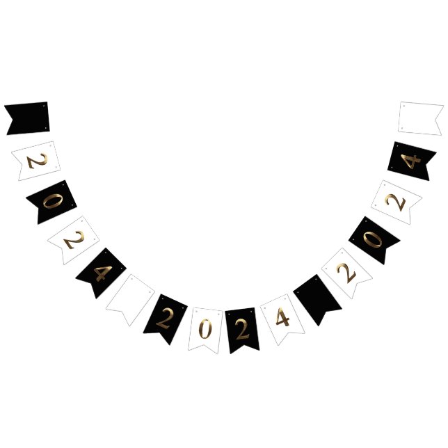 Elegant Happy New Year 2024 Black and White Bunting (All)