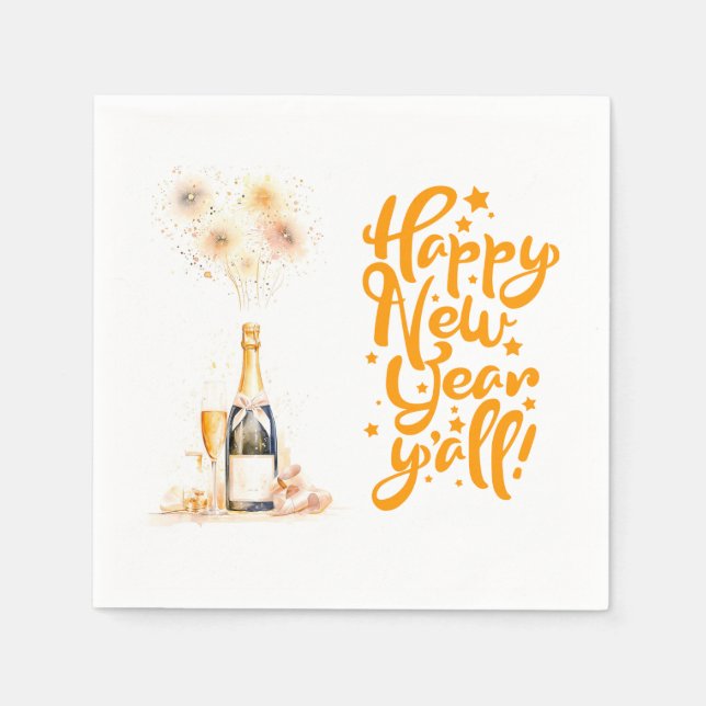 Elegant Happy New Year Champagne Party Napkins (Front)
