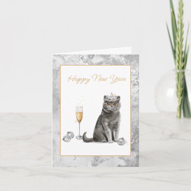 Elegant Happy New Year From the Cat Card (Front)