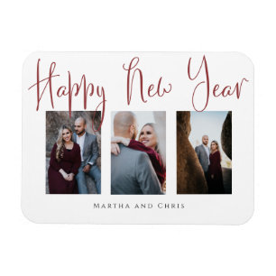 Elegant Happy New Year Modern Pink Photo Collage Magnet