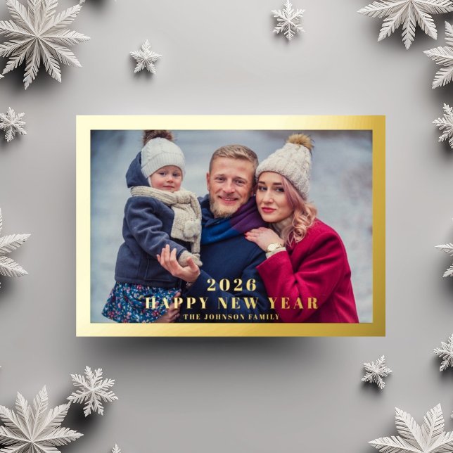 Elegant Happy New Year Photo Gold Foil Holiday Card (Elegant Happy New Year Photo Gold Foil Holiday Card)