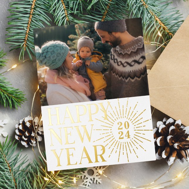 Elegant Happy New Year Photo Gold Foil Holiday Card (Creator Uploaded)