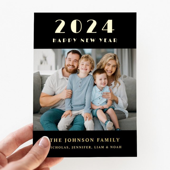 Elegant Happy New Year Photo Gold Foil Holiday Card (Happy New Year 2024 Photo Gold Foil Holiday Card)