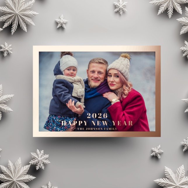 Elegant Happy New Year Photo Rose Gold Foil Holiday Card (Elegant Happy New Year Photo Rose Gold Foil Holiday Card)