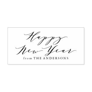 Elegant Happy New Year   Return Address Stamp
