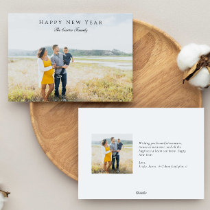 Elegant Happy New Year Script Photo Pregnancy Chic Holiday Card