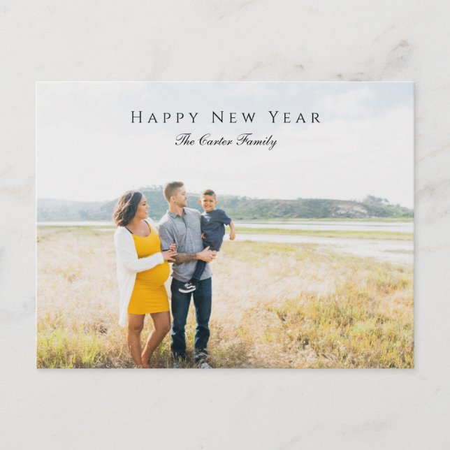 Elegant Happy New Year Script Photo Pregnancy Chic Holiday Postcard (Front)