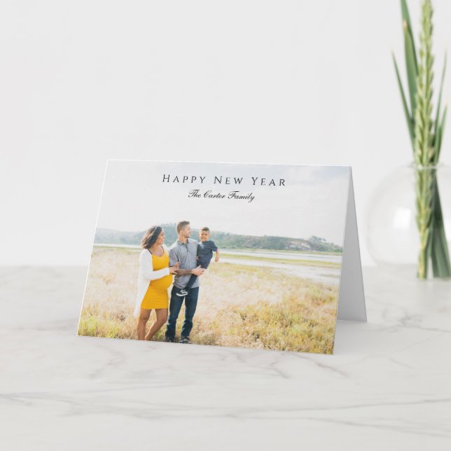 Elegant Happy New Year Script Photo Simple Chic Holiday Card (Front)
