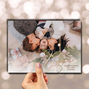 Elegant Happy New Year Script Rose Gold Foil Holiday Card