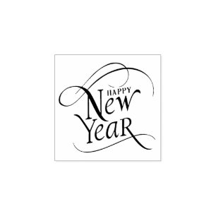 Elegant Happy New Year Script  Rubber Stamp