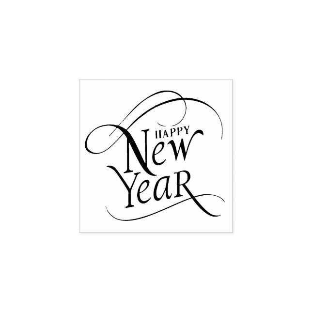 Elegant Happy New Year Script  Rubber Stamp (Imprint)