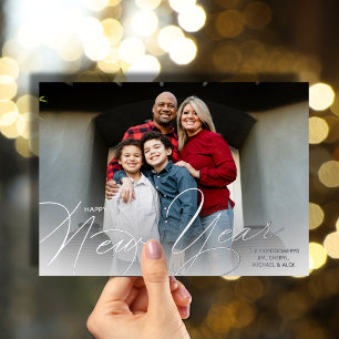 Elegant Happy New Year Script Silver Foil Holiday Card