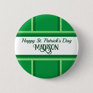 Elegant Happy St. Patrick's Day Custom Name Green 6 Cm Round Badge