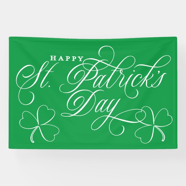 Elegant Happy St. Patricks Day script w/ shamrocks Banner (Horizontal)