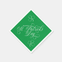 Elegant Happy St. Patricks Day script w/ shamrocks