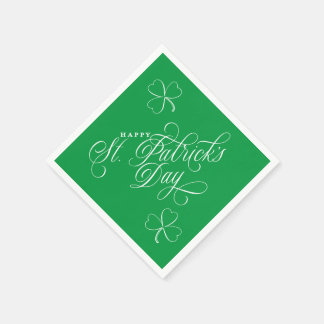 Elegant Happy St. Patricks Day script w/ shamrocks Napkin