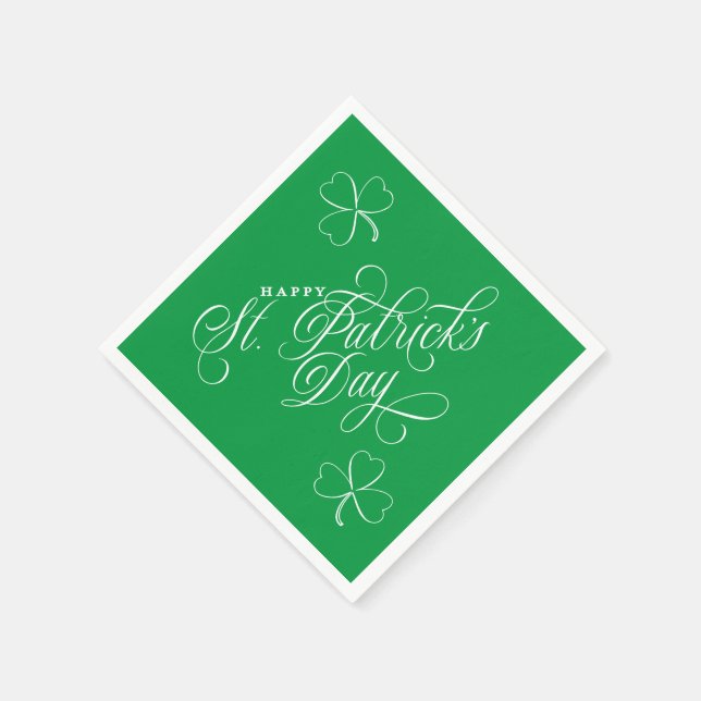 Elegant Happy St. Patricks Day script w/ shamrocks Napkin (Corner)