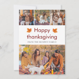 Elegant  Happy Thanksgiving Autumn Leaves 4 Photo Holiday Card