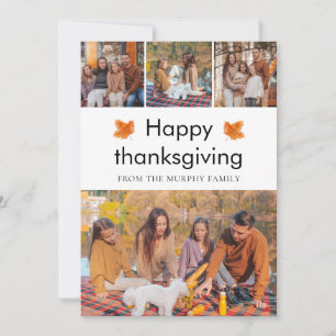 Elegant Happy Thanksgiving Autumn Leaves 4 Photo Holiday Card