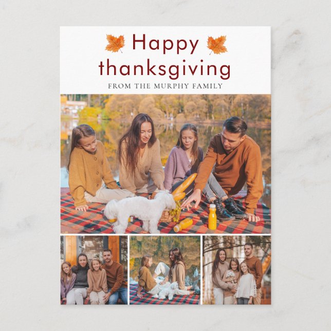 Elegant  Happy Thanksgiving Autumn Leaves 4 Photo Holiday Postcard (Front)