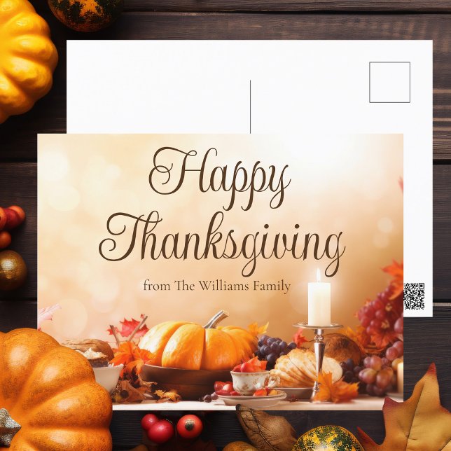 Elegant Happy Thanksgiving Dinner Table Custom Postcard (Creator Uploaded)