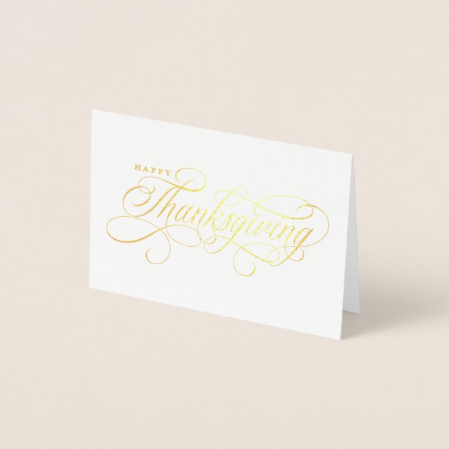 Elegant Happy Thanksgiving script design Foil Card (Front)