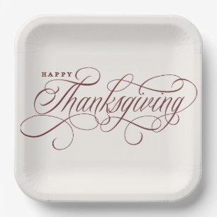 Elegant Happy Thanksgiving script design Paper Pla Paper Plate
