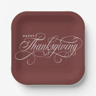 Elegant Happy Thanksgiving script design Paper Plate