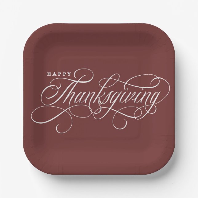 Elegant Happy Thanksgiving script design Paper Plate (Front)