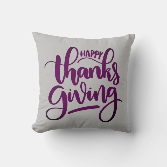 Elegant Happy Thanksgiving Typography Outdoor Cushion (Front)