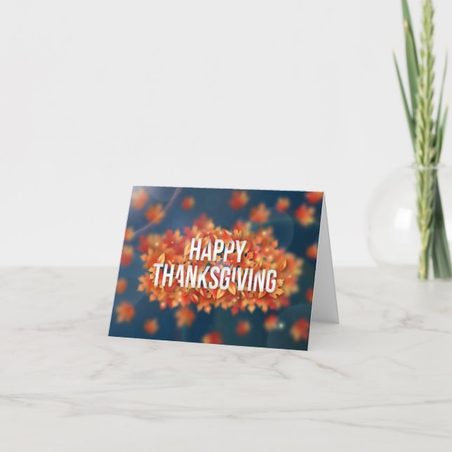 Elegant Happy Thanksgiving with Leave Autumn Holiday Card (Front)