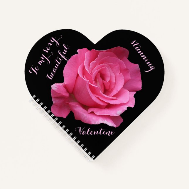 Elegant Happy Valentine pink rose black love diary Notebook (Front)