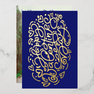 Elegant Happy Valentine's Day Dark Blue One Photo Foil Holiday Card