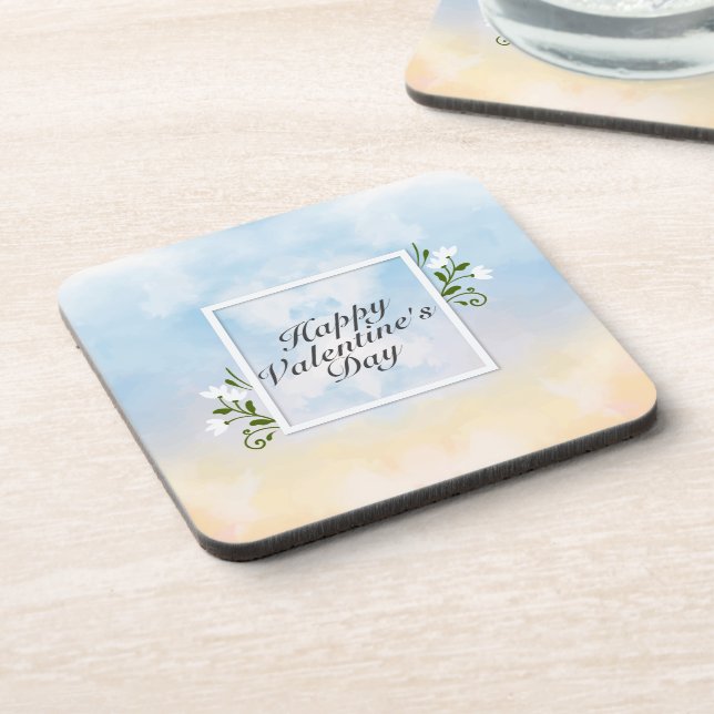 Elegant Happy Valentine's Day Floral Frame Coaster (Left Side)