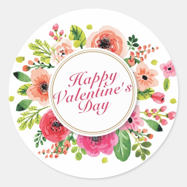 Elegant Happy Valentine's Day Floral Frame Sticker (Front)