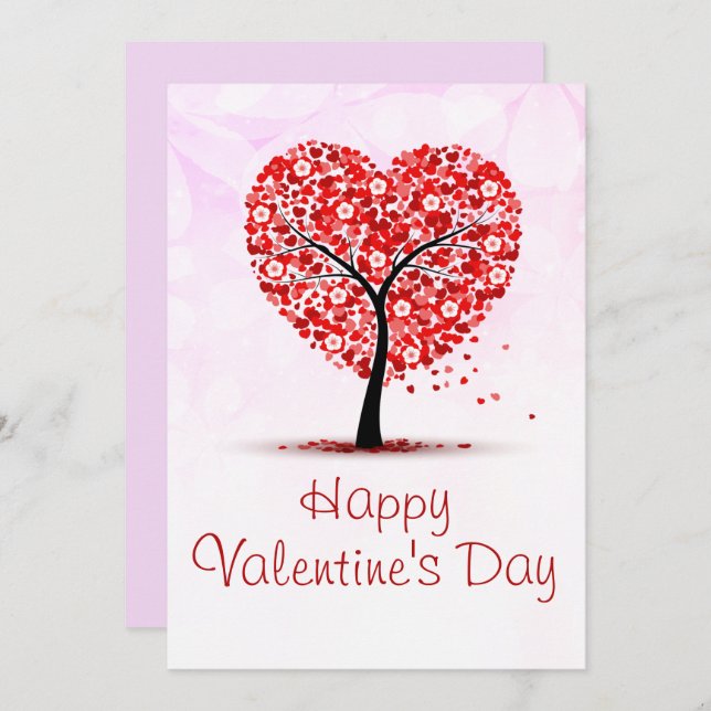 Elegant Happy Valentine's Day Heart Tree Card (Front/Back)
