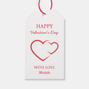 Elegant Happy Valentine's Day Red Heart on White Gift Tags