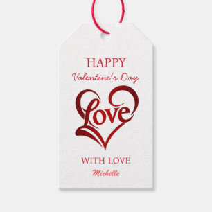 Elegant Happy Valentine's Day Red Heart on White Gift Tags