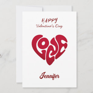 Elegant Happy Valentine's Day Red Heart on White   Holiday Card