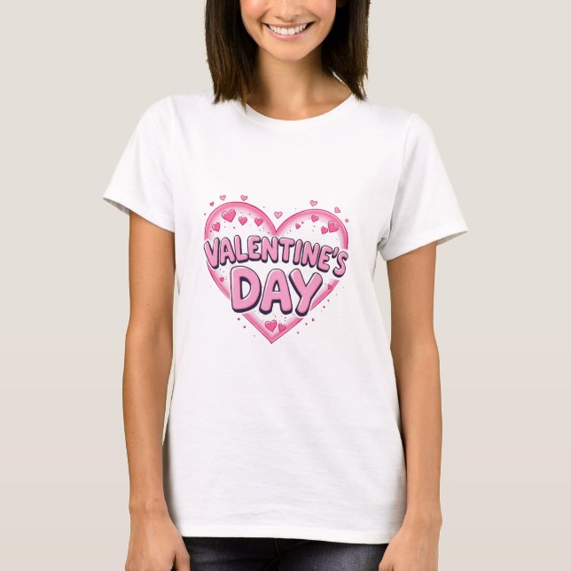 Elegant Happy Valentine's Day Red Heart White      T-Shirt (Front)